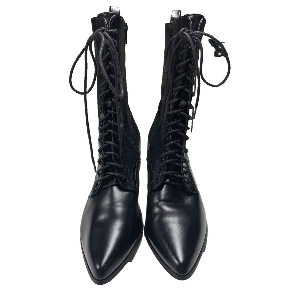 EGO Boots Victorian Granny Pointy Toe Womens 9 Black Faux Leather Goth Witchy